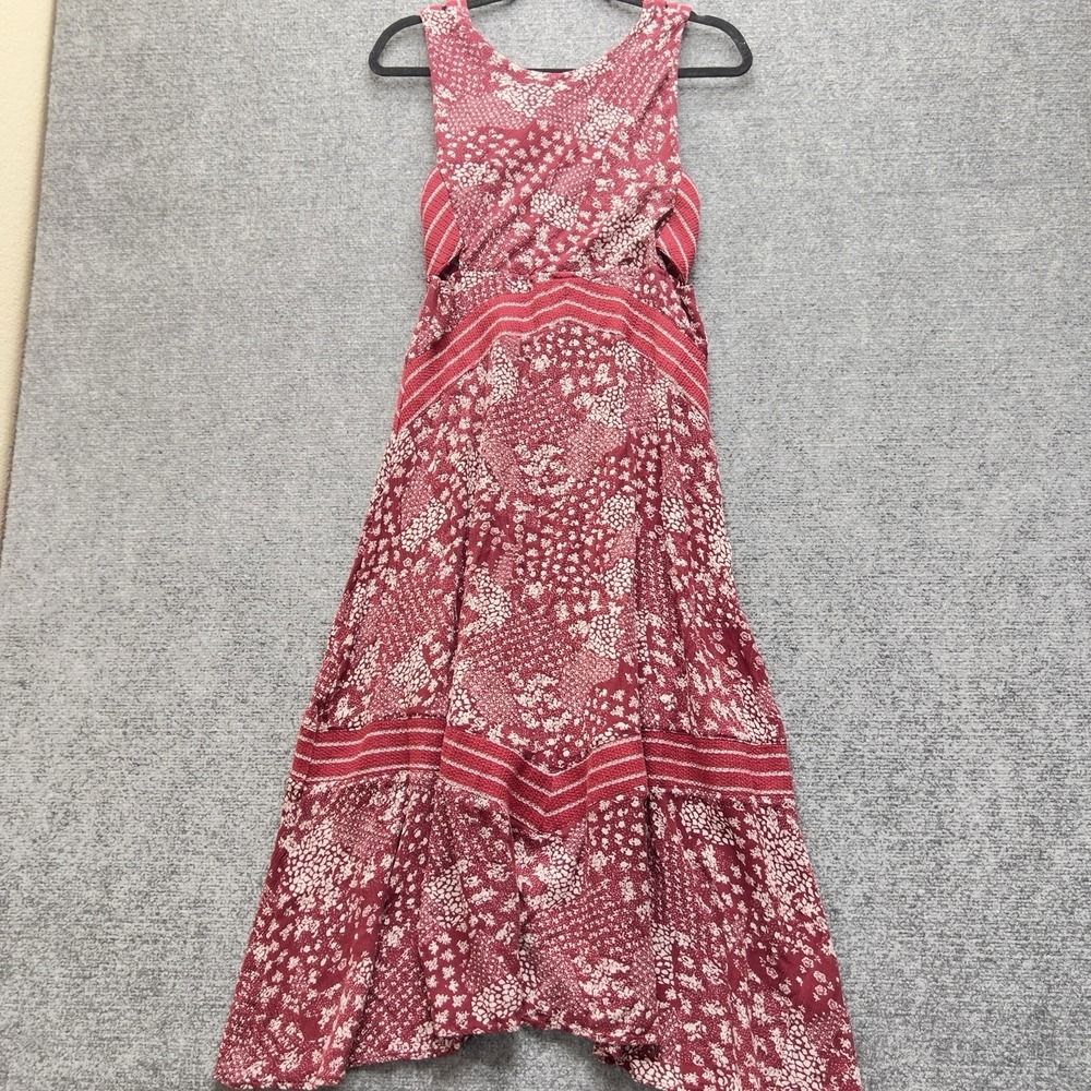 ANAMÁ Red Floral Midi Dress‎ Boho Sleeveless Tiered Women's Size Small
